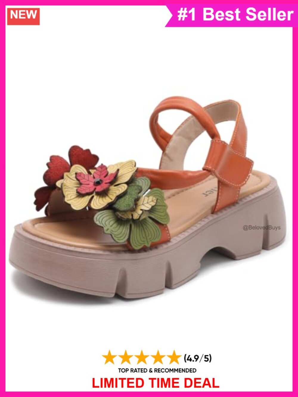 Women's Platform Wedge Sandals Ankle Strap Open Toe Faux Leather Floral Casual